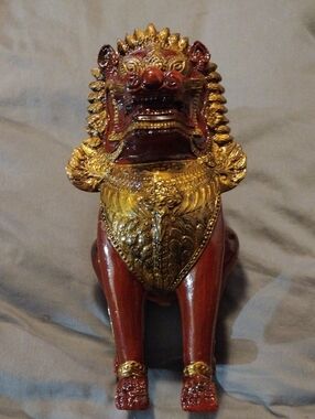 Gold and Red Decorative Guardian Lion Statue - Home Accent